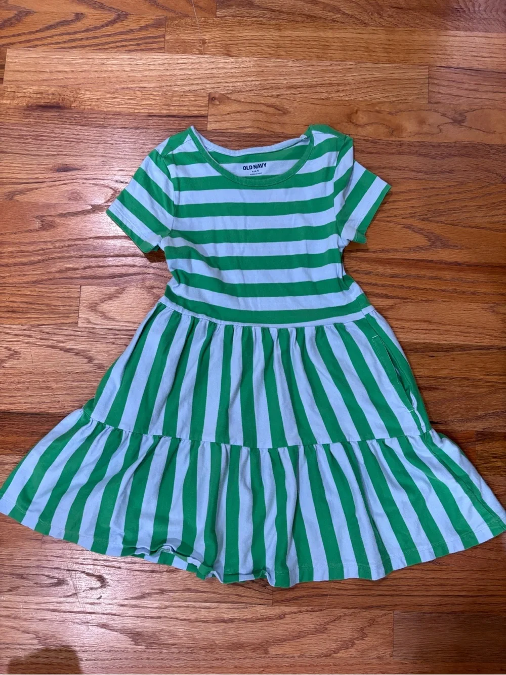 Old Navy Green and White Striped Knit Dress 6-7